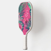 Roze Hibiscus Flowers Tropical Palm Leaf Monogram Pickleball Paddle (Links)