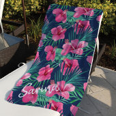 Roze Hibiscus Flowers & Tropische Palm Leaf Oasis Strandlaken