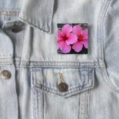Roze Hibiscus Flowers Vierkante Button 5,1 Cm (In situ)