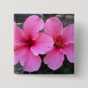 Roze Hibiscus Flowers Vierkante Button 5,1 Cm