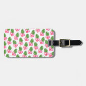 Roze hibiscus fluitje met monstera aangepaste naam bagagelabel (Voorkant horizontaal)