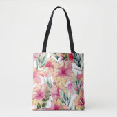 Roze Hibiscus Garden Tote Bag (Voorkant)