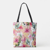 Roze Hibiscus Garden Tote Bag (Achterkant)