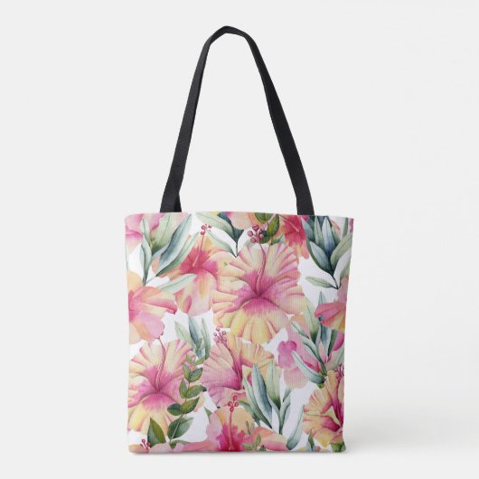 Roze Hibiscus Garden Tote Bag (Achterkant)