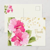 Roze Hibiscus, gouden confetti Dank u Briefkaart (Voorkant / Achterkant)