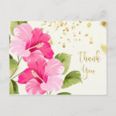 Roze Hibiscus, gouden confetti Dank u Briefkaart (Voorkant)