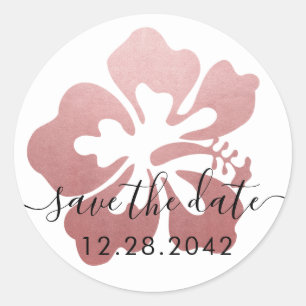 Roze Hibiscus Hawaiaanse Huwelijksdata Besparen Ronde Sticker