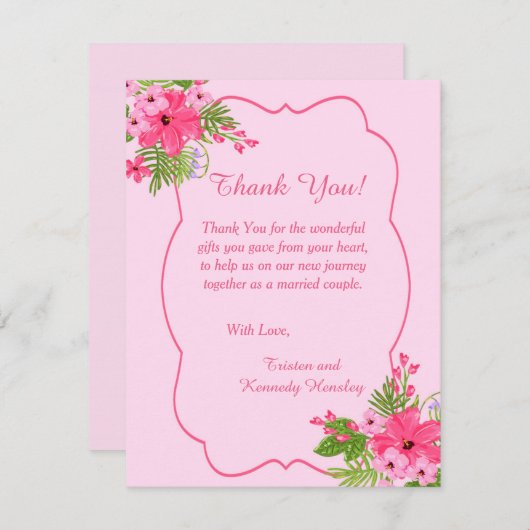 Roze Hibiscus Hawaiian 4x5 Flat Hartelijk dank Bedankkaart (Voorkant / Achterkant)