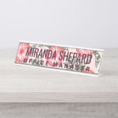 Roze Hibiscus Hawaiian Flower Pattern Bureau Naambordje (Voorkant)