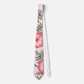 Roze Hibiscus Hawaiian Flower Pattern Stropdas (Voorkant)