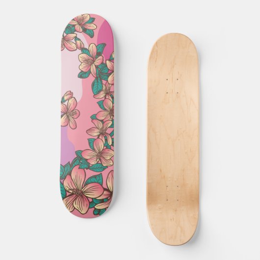 Roze Hibiscus Hawaiian Flowers Floral Skateboard (Voorkant)