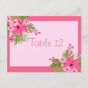 Roze Hibiscus Hawaiian Wedding Table Number Kaart