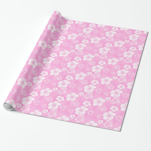 Roze Hibiscus Honu Hawaiian Pattern Cadeaupapier (Uitgerold)