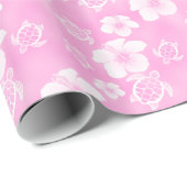 Roze Hibiscus Honu Hawaiian Pattern Cadeaupapier (Rol Hoek)