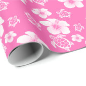 Roze Hibiscus Honu Hawaiian Pattern Cadeaupapier (Rol Hoek)