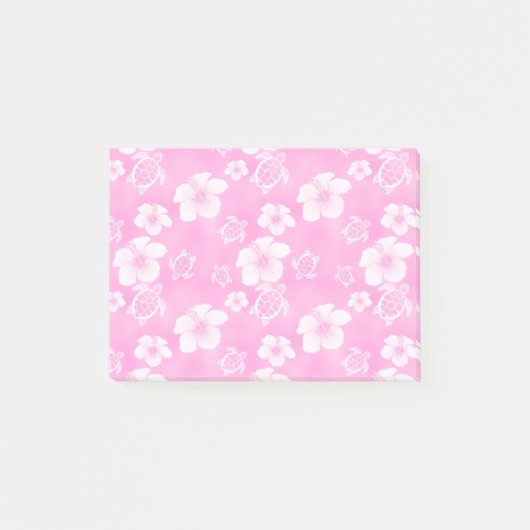 Roze Hibiscus Honu Hawaiian Pattern Post-it® Notes (Voorkant)