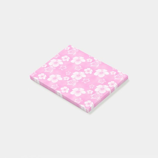 Roze Hibiscus Honu Hawaiian Pattern Post-it® Notes (Schuin)