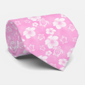 Roze Hibiscus Honu Hawaiian Pattern Stropdas (Opgerold)