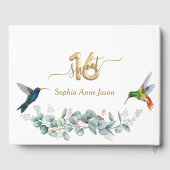 Roze Hibiscus Humming vogels Goud Zoet 16 Verjaard Gastenboek (Achterkant)