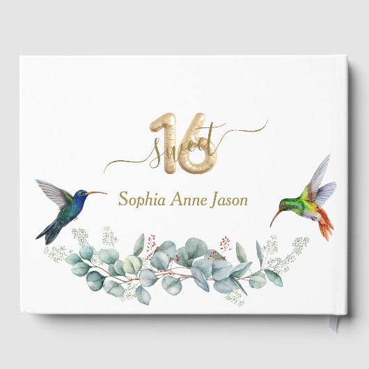 Roze Hibiscus Humming vogels Goud Zoet 16 Verjaard Gastenboek (Achterkant)