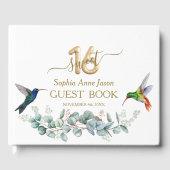 Roze Hibiscus Humming vogels Goud Zoet 16 Verjaard Gastenboek (Voorkant)