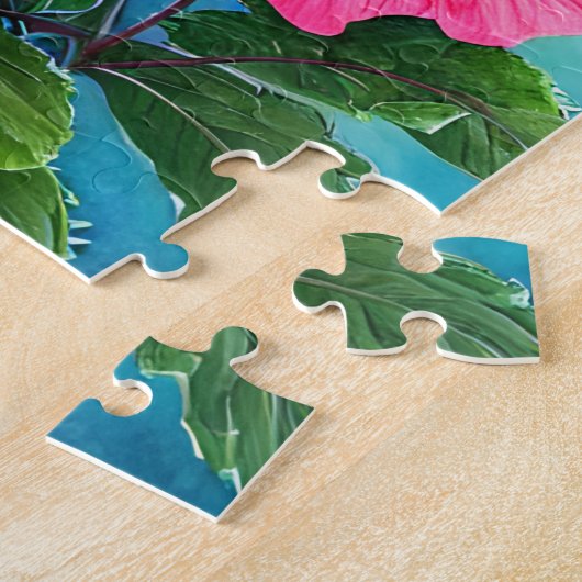 Roze Hibiscus Jigzaag Puzzle Legpuzzel (Zijkant)