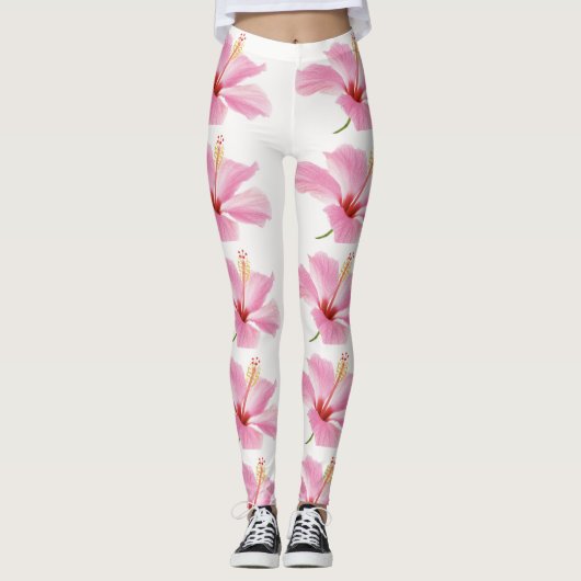 Roze hibiscus leggings (Voorkant)