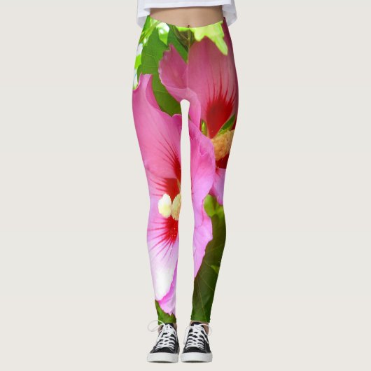Roze Hibiscus Leggings (Voorkant)