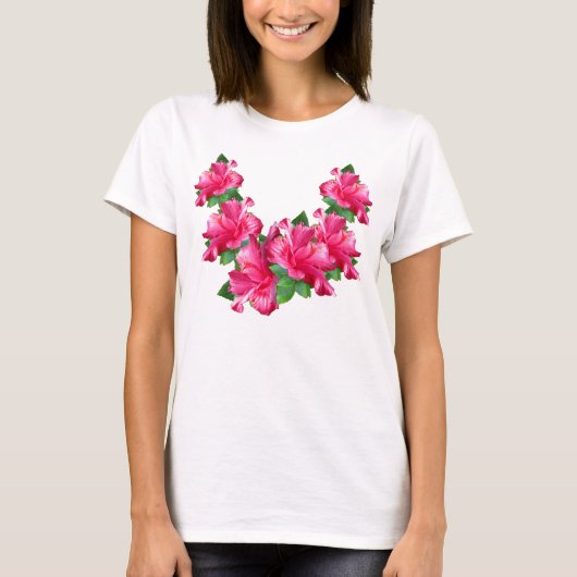 Roze Hibiscus Lei Shirten T-shirt (Voorkant)