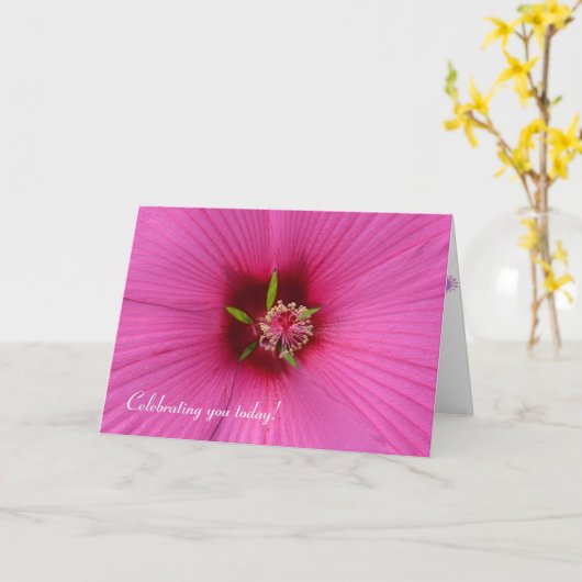 Roze Hibiscus Macro Kaart (Gele Bloem)