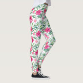 Roze hibiscus met bladeren tropisch patroon leggings (Rechts)