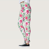 Roze hibiscus met bladeren tropisch patroon leggings (Links)