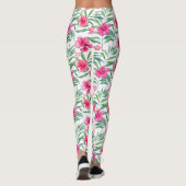 Roze hibiscus met bladeren tropisch patroon leggings (Achterkant)