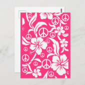 Roze Hibiscus met Peace Signs BRIEFKAARTEN voor ki (Voorkant / Achterkant)