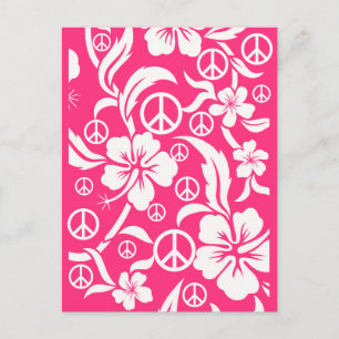 Roze Hibiscus met Peace Signs BRIEFKAARTEN voor ki