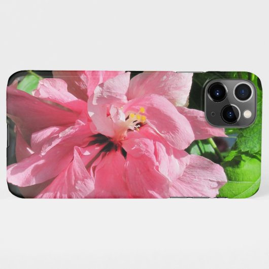 Roze Hibiscus met Raindrops Iphone Case iPhone Hoesje (Achterkant horizontaal)