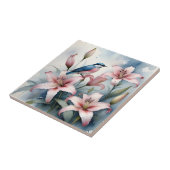  Roze hibiscus met vogelschilderij waterverf Tegeltje (Zijkant)