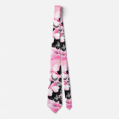 Roze hibiscus met zwarte bladeren stropdas (Voorkant)