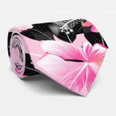 Roze hibiscus met zwarte bladeren stropdas (Opgerold)