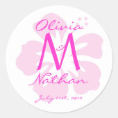 Roze HIbiscus Monogram Sticker (Voorkant)