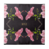 Roze Hibiscus op Black Tegeltje (Voorkant)