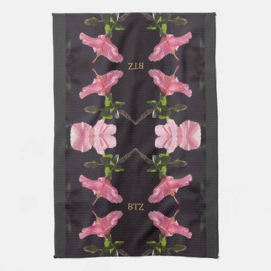 Roze Hibiscus op Black Theedoek (Verticaal)