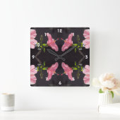 Roze Hibiscus op Black Vierkante Klok (Huis)