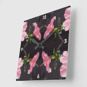 Roze Hibiscus op Black Vierkante Klok (Hoek)