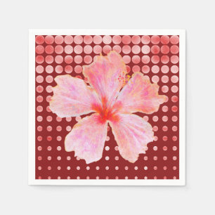 Roze Hibiscus op een Rode Gestippelde Achtergrond Servet