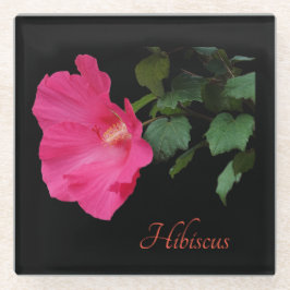  roze hibiscus op zwart glazen onderzetter