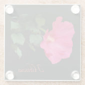  roze hibiscus op zwart glazen onderzetter (Achterkant)
