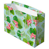 Roze Hibiscus Palm Gift Bag Groot Cadeauzakje (Achterkant Gekanteld)