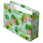 Roze Hibiscus Palm Gift Bag Groot Cadeauzakje (Voorkant Gekanteld)