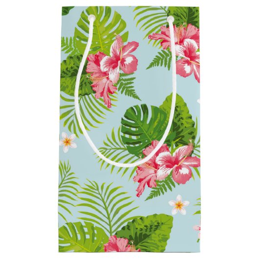 Roze Hibiscus Palm Gift Bag Klein Cadeauzakje (Voorkant)